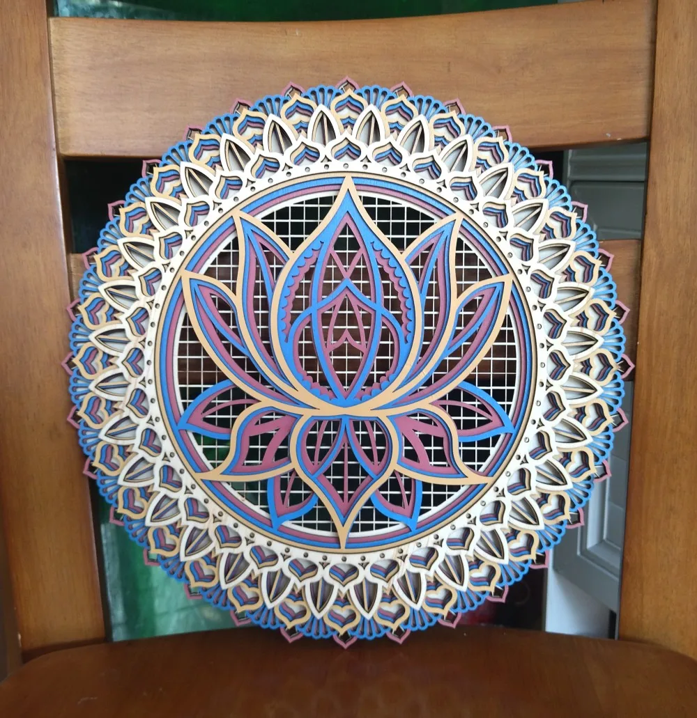 Arte de madera de mandala de flor de loto, decoración de yoga colgante en  la pared, arte de pared bohemio bohemio, decoración de pared en capas