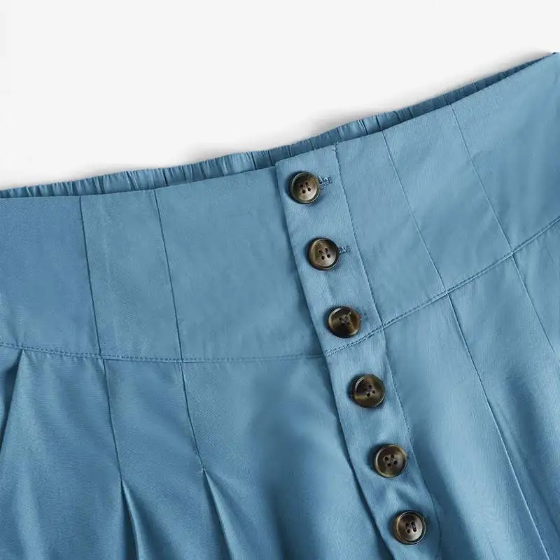 Celmia-Pantalones largos con cintura elástica para mujer, pantalón informal, holgado, elegante, con bolsillos, plisado, de pierna ancha y de cintura alta con botones