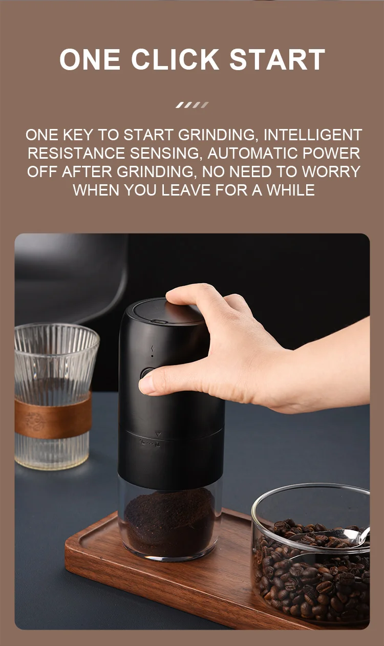 Moedor de café elétrico portátil, USB Tipo-C