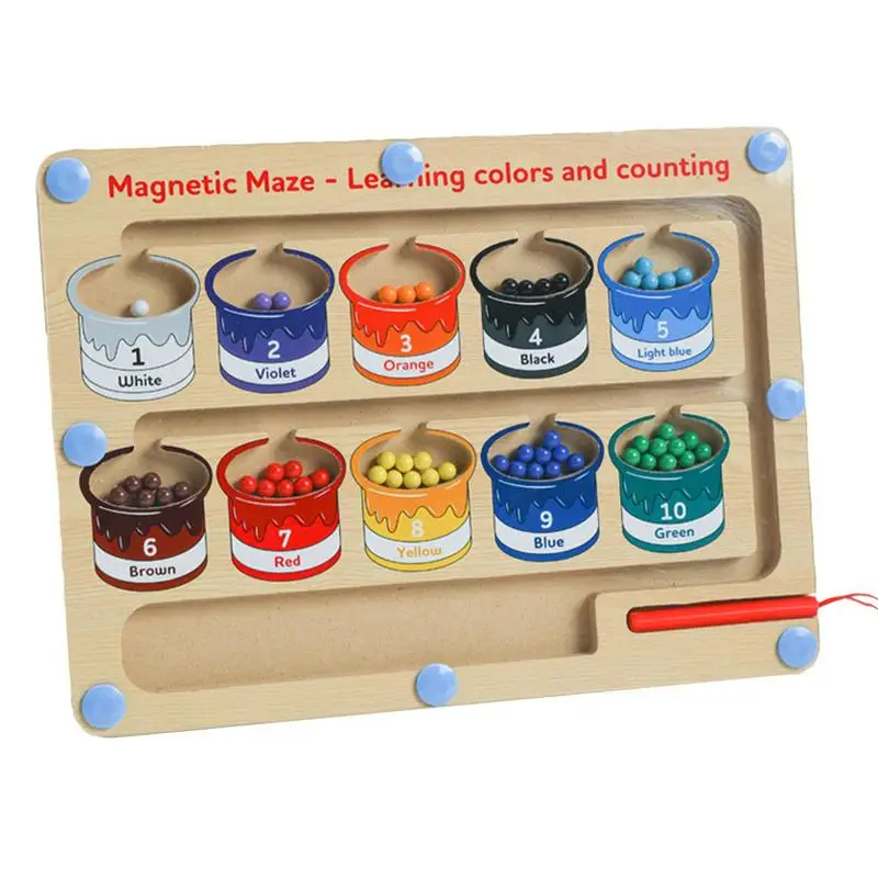 

Магнитный лабиринт с цветными бусинами, деревянная доска-лабиринт с магнитными шариками, безопасная игрушка для раннего развития для мальчиков и девочек от 2 до 6 лет