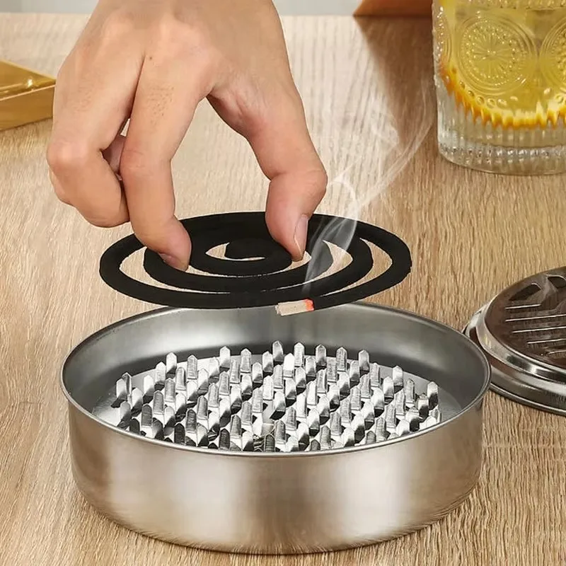 Mosquito coil holder stainless steel box with cover round tray easy clean