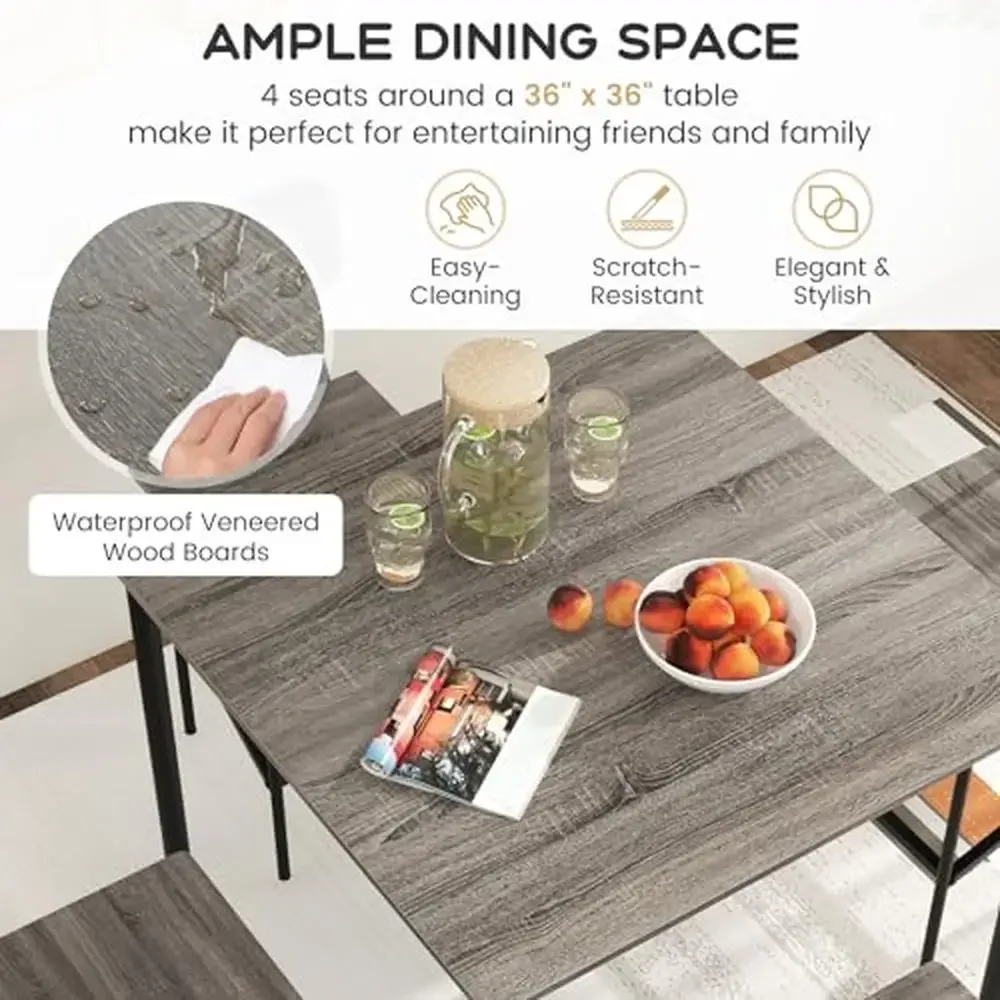 Bar Table Chair Modern 5-Piece Counter Height Dining Table Set Sturdy MDF & Steel Construction Space-Saving Design Ergonomic Backrest & Footrest