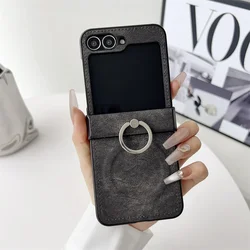 Luxurious Magnetic Phone Case with Diamond Ring Holder and Hinge Protection for Z Flip 4 (Black)