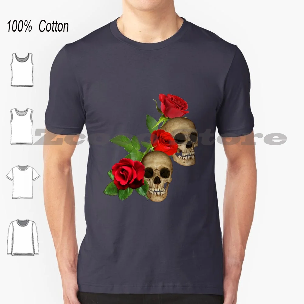 Teschi Rose T-Shirt 100% Cotone Uomo Donna Modello Personalizzato Teschio Teschi Rose Rose Ossa Halloween Morte Zombie Non Morto