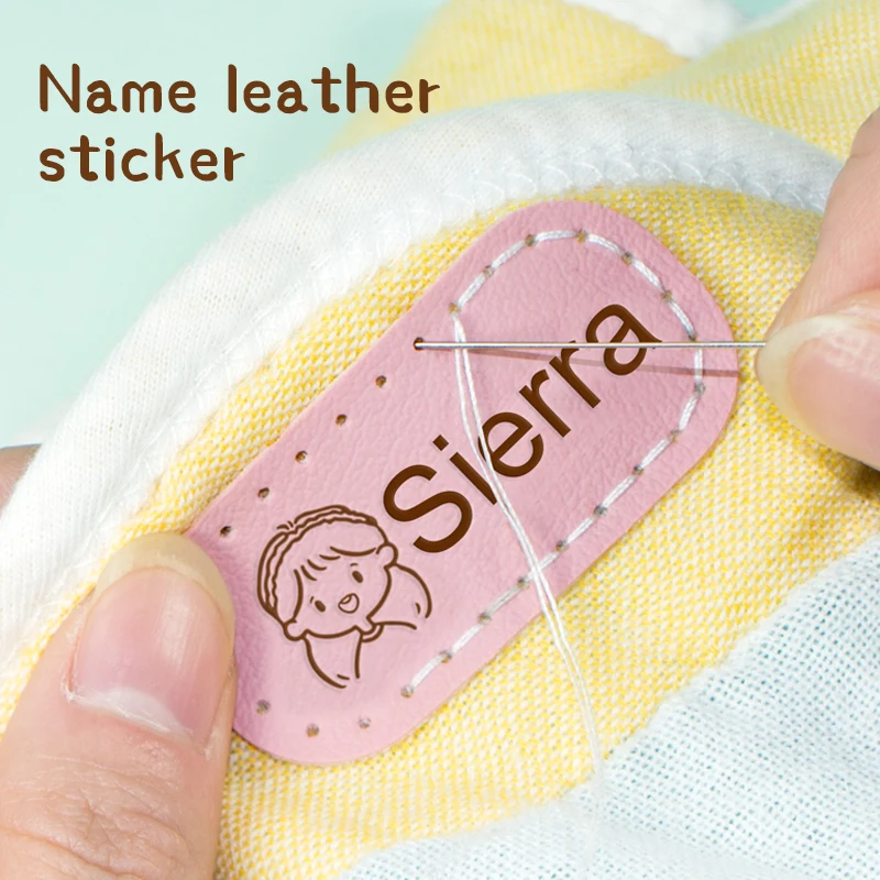 12Pcs 24*50MM Personalized Leather Name Labels Washable Iron On Tags Sicker Custom Handmade Clothing Fabric Label Sewing Logo