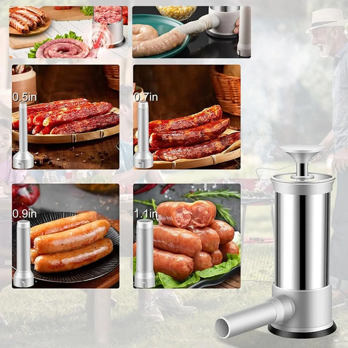 Sausage Stuffing Machine Manual Vertical Maker Tool 4 Stuffing Tubes