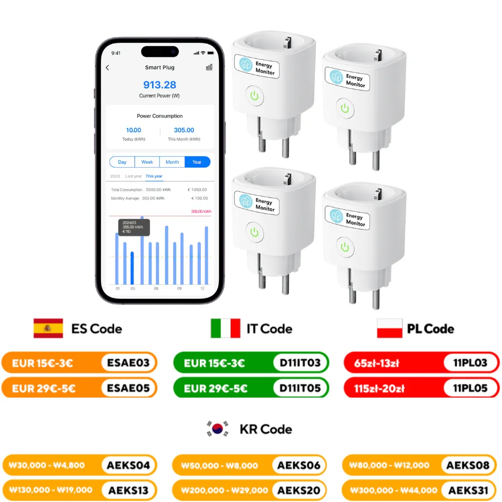 Meross Matter Smart Wi-Fi EU Plug พร้อมฟังก์ชั่น Energy Monitor ทํางานร่วมกับ Apple Homekit Google Home Smartthings Alexa 1