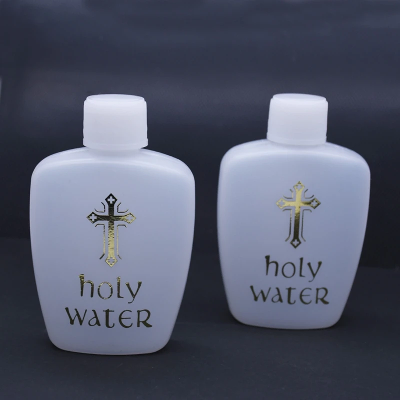 60ml Empty Holy Water Bottle Catholic Travel Size Gold for Cross Holds Container Refillable Catholic Bottle Lourdes Water Bot