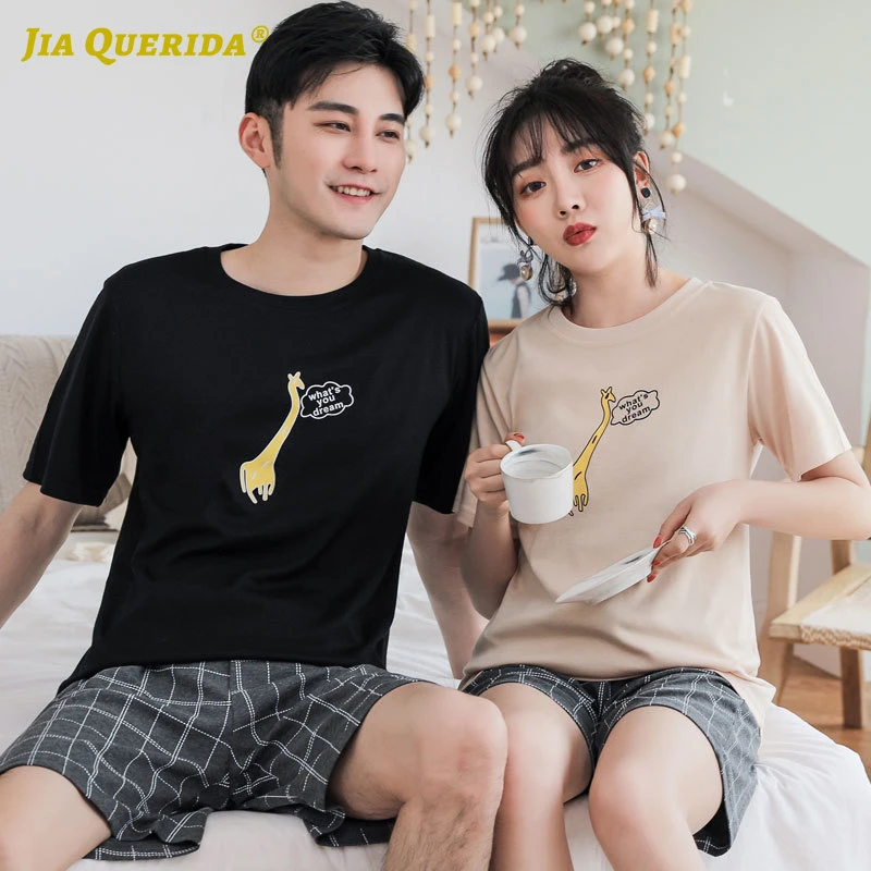 men's pajama sets Pajama New Couple Pajamas Set Homesuit Homeclothes Fashion Style Casual Style Women and Men Short Sleeve Short Pants Sleepwear cotton pyjama set