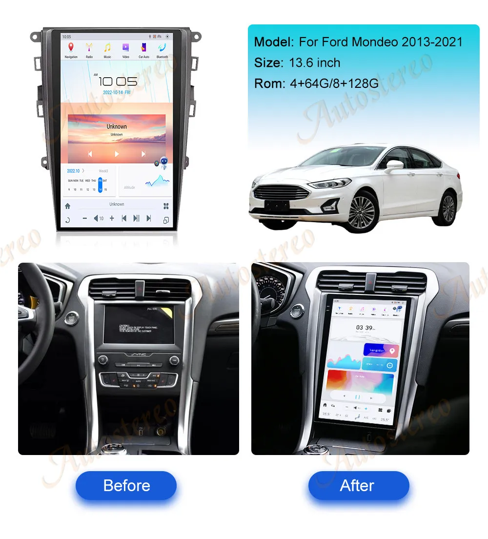 14.4 Inch Android 13 for Ford Fusion MK5 Mondeo 2013-2021 Big Screen Car GPS Nav