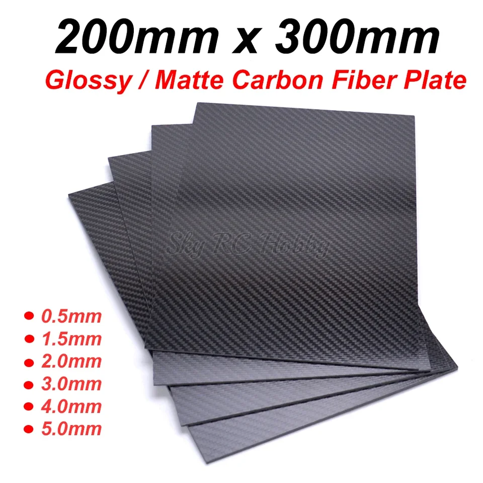 Lastre In Fibra Di Carbonio 300x200mm E 100x100mm – Spessori Vari Da 0,2mm A 4mm