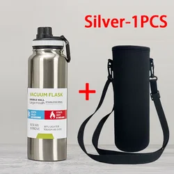 Premium Stainless Steel Insulated Thermos Bottle - 800/1000ML - Durable Outdoor Sports Thermal Mug with Hot & Cold Retention - 1000ML (Silver With Cup Bag)