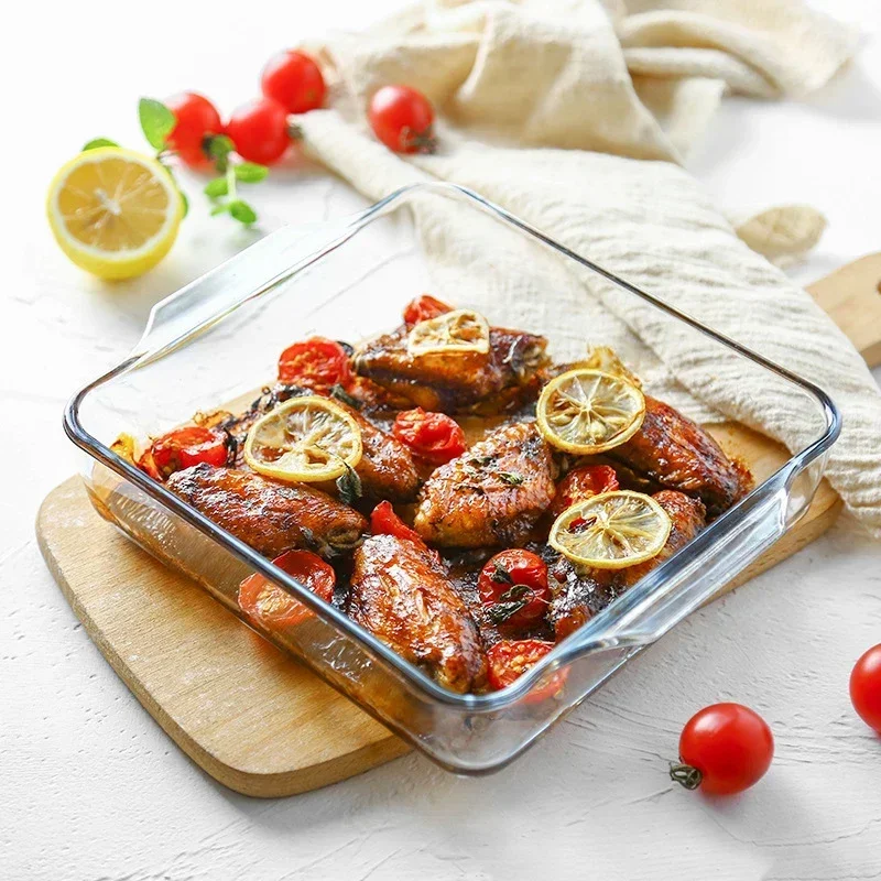 Transparent Microwave Oven Bakeware Glass Saucepan Tray Large Household Capacity Dinner Binaural Plate Storage Tablewar