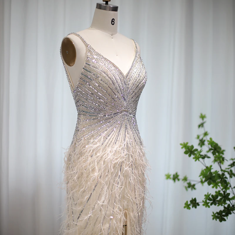Luxury Beaded Mermaid Feathers Prom Dresses Sexy Spaghetti Straps Backless Rose Pink Evening Dress Arabic Formal Party Gown SCZ052 2 Luxury Beaded Mermaid Feathers Prom Dresses Sexy Spaghetti Straps Backless Rose Pink Evening Dress Arabic Formal Party Gown SCZ052 2