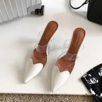 2024Patent Leather PVC Pumps Stiletto Sandals Pointed Toe  Straps Heart Detailing at the Toes High Heel Slippers Wedding Shoes - Image 4