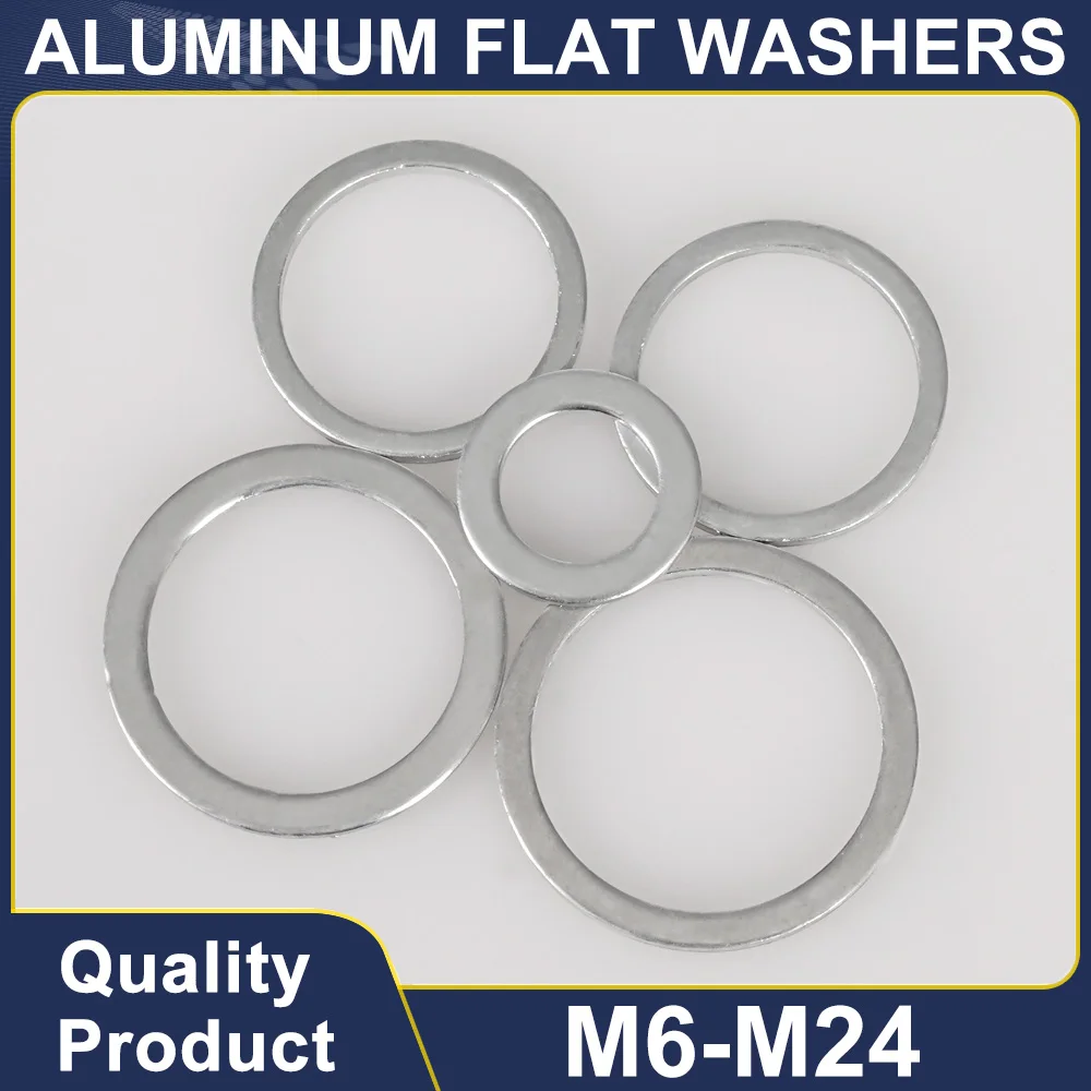 Aluminum Washers M6 M8 M10 M12 M14 M16 M18 M20 M22 Flat Metal Fittings O Ring Fastener Spacer 20-100Pcs Thickness 1mm-2mm