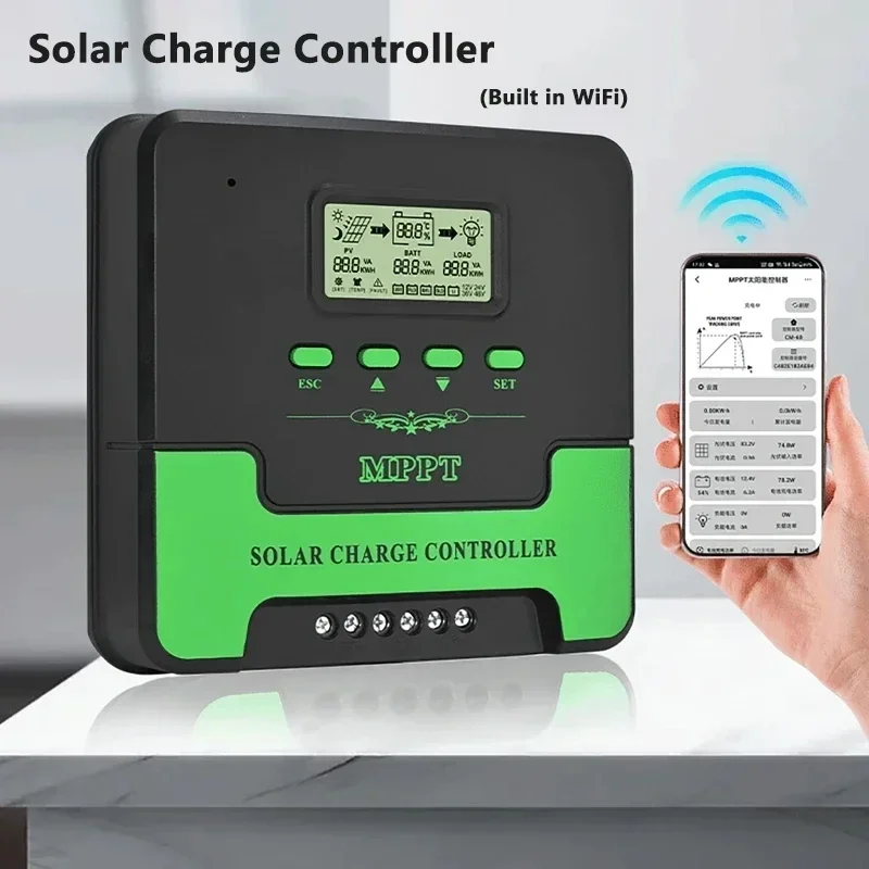 10A/20A/30A/40A/50A/60A MPPT Solar Charge Controller 12V/24V Auto With WiFi Solar Panel Charge Regulator Max PV Input 100VOC