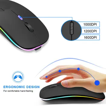 Ratón óptico inalámbrico para ordenador portátil, Mouse silencioso ergonómico con retroiluminación LED, recargable, 2,4G, envío rápido 4