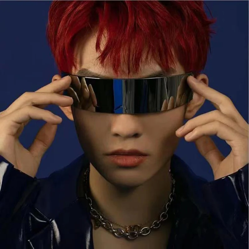 Y2K Future Warrior Rimless Sunglasses One Piece Lens Wrap Around Cyber Punk Futuristic Men Women Hip Hop Party Sun_voghion.com