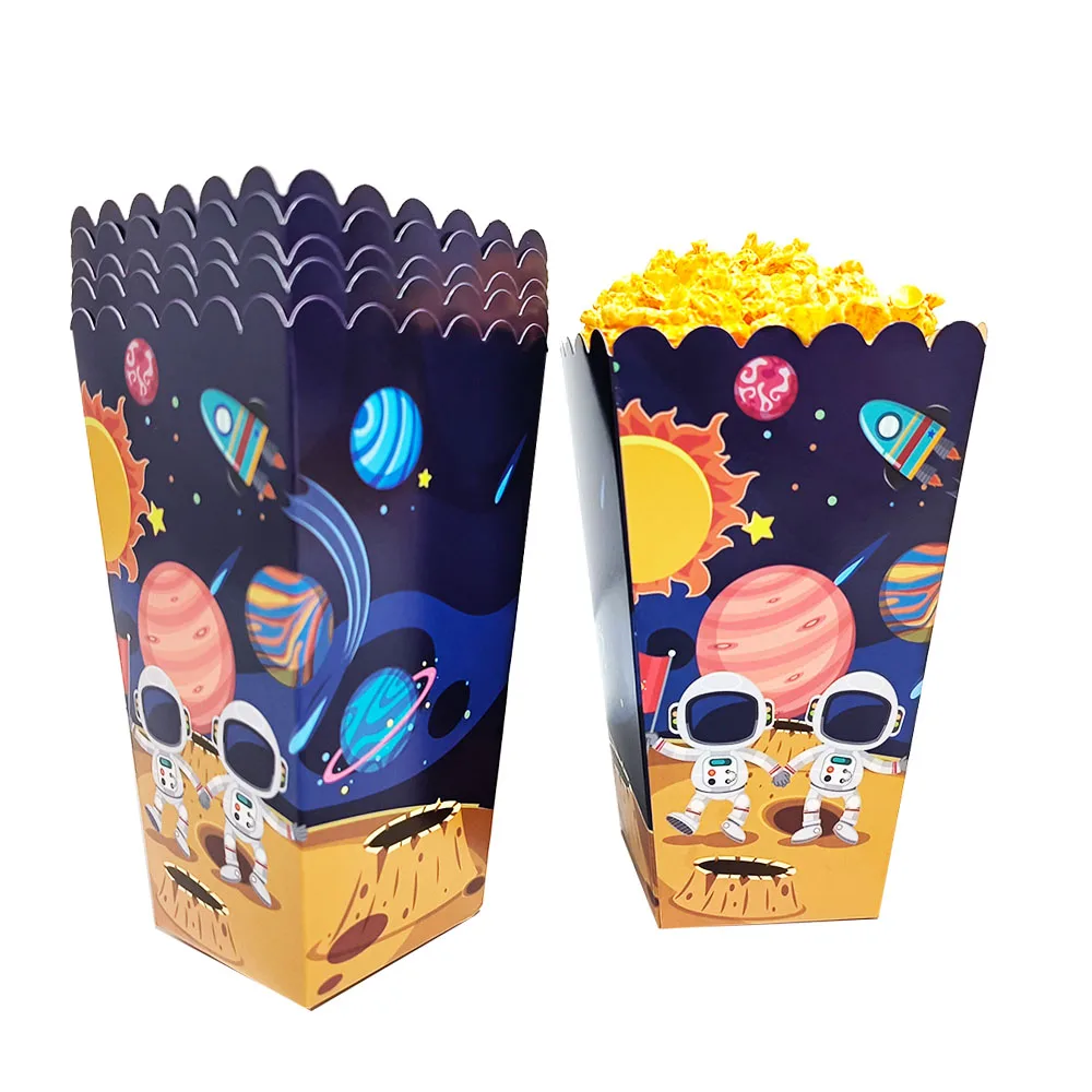 Astronaut Birthday Decoration 6pcs Outer Space Popcorn Box Snack Box Candy Cookie Containers Goodie Bag Solar Space Planet Party