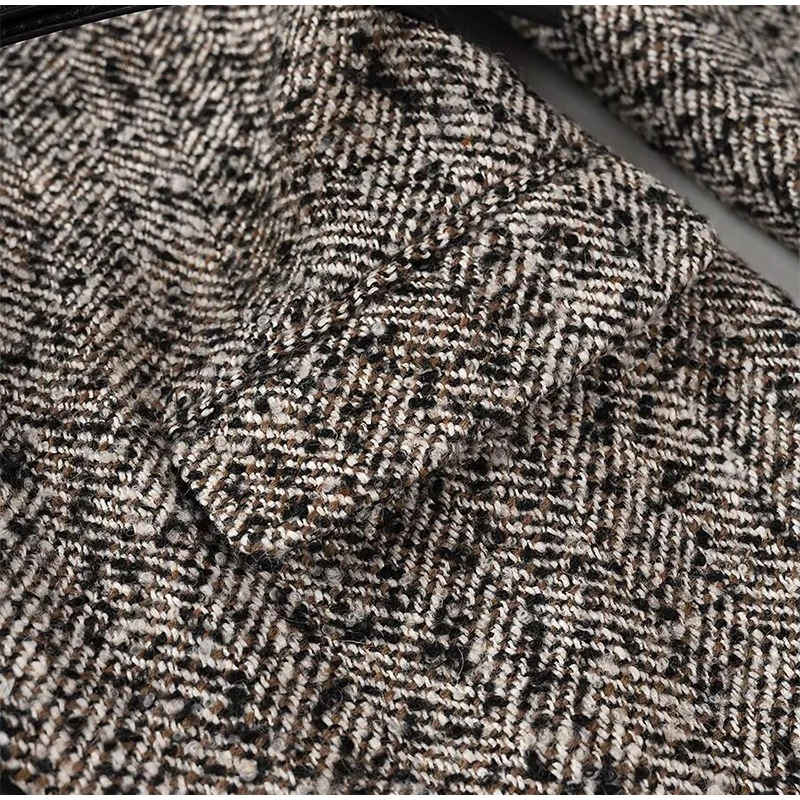 Winter With Belt Blazer Coat Women Loose Lapel Tweed Wool Blends Warm Jacket Fashion Temperament Commuting Lady Elegant Outwear