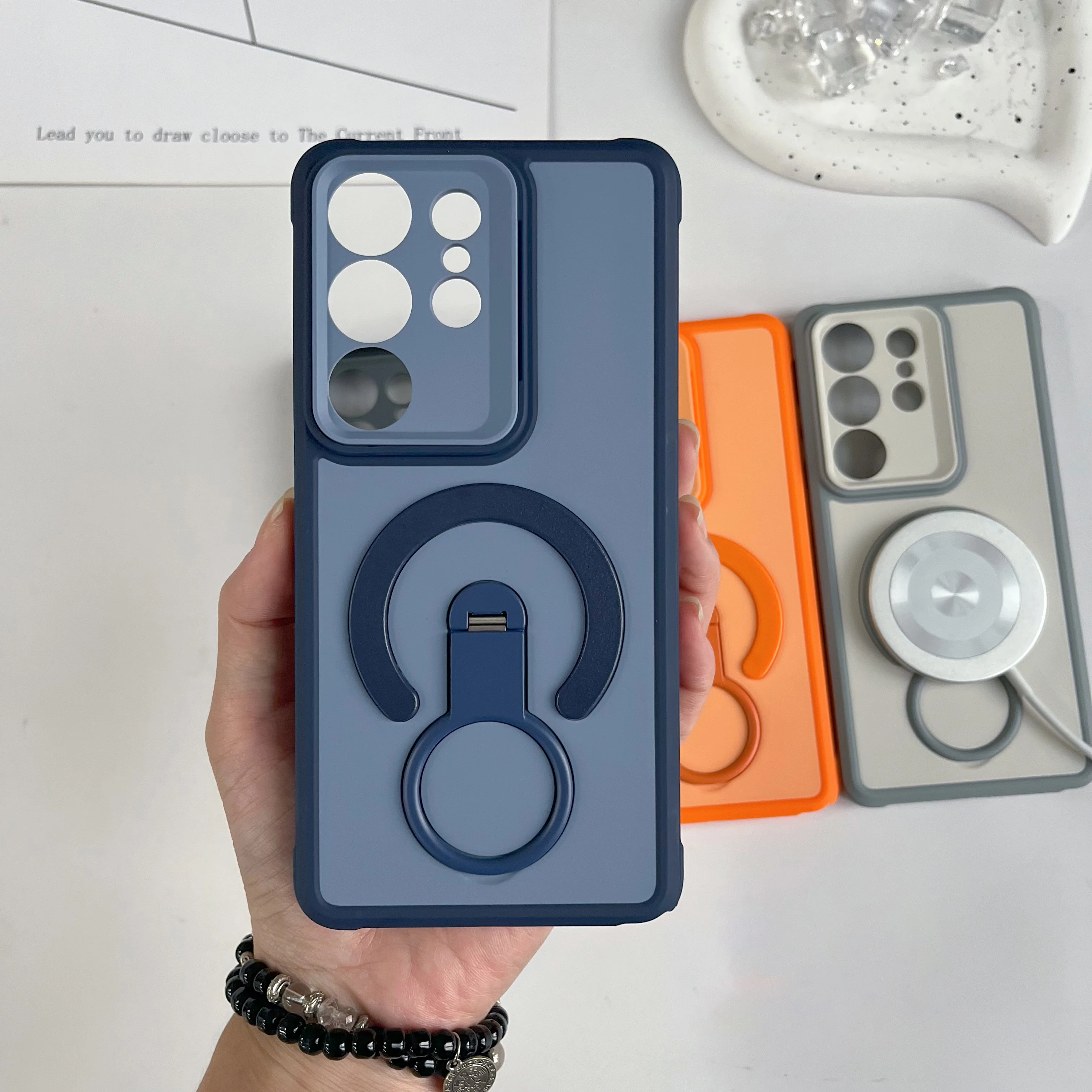 Shockproof Armor Matte Magnetic Case with Handheld Grip Stand Cover