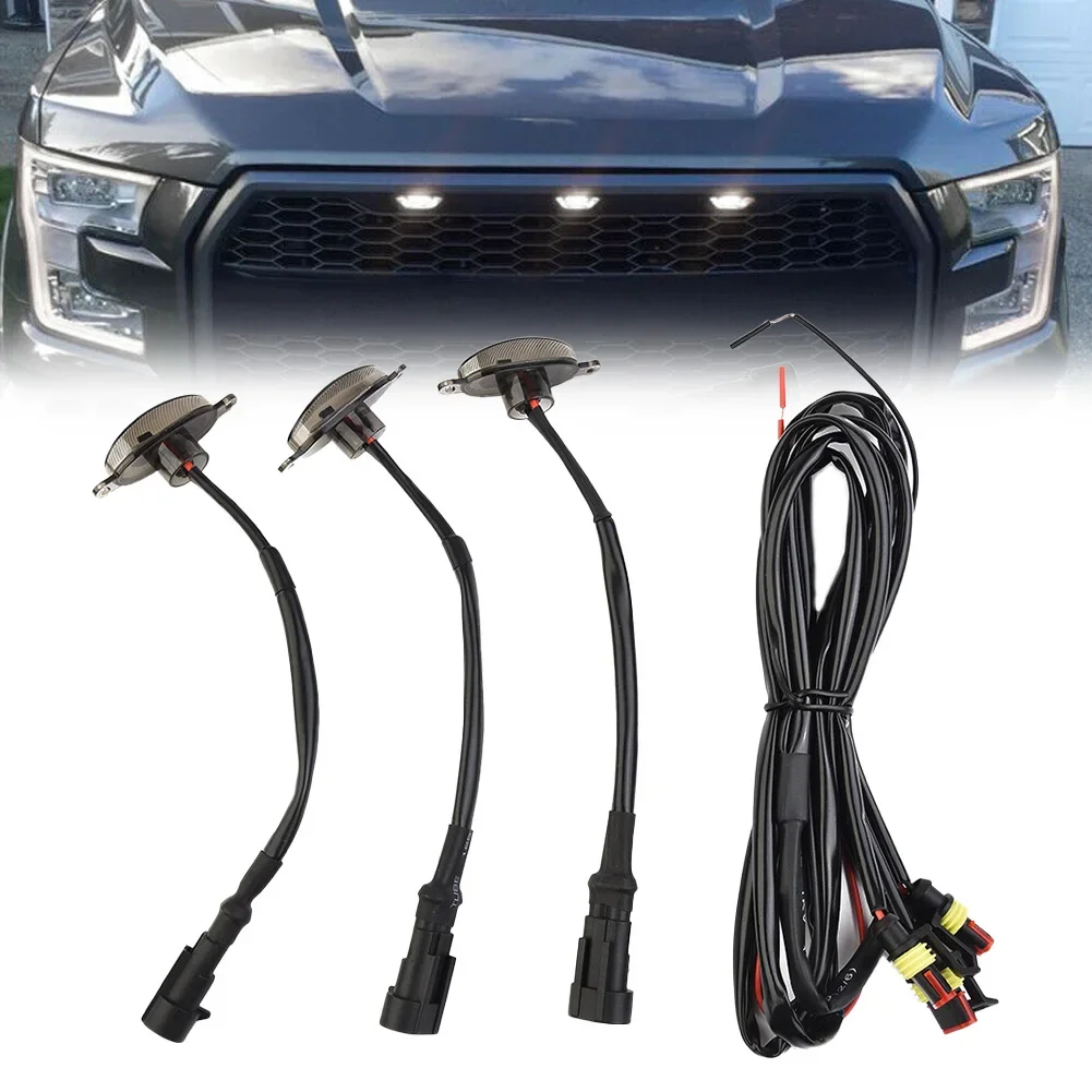 

3pcs For Toyota For RAV4 2019-2021 For Ford Car Front Grille LED Marker Lights White 6000K DRL Running Lights 2010-2018