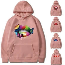 

Hoodies Autumn Mouth Printed Sweatshirt Men/Female Unisex Casual Loose Pocket Clothes Streetwear Couples Fashion Pullover Tops