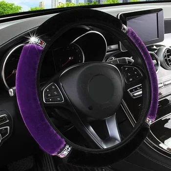 Car Steering Wheel Cover Gearshift Handbrake Cover Protector Decoration Warm Super Thick Plush Collar Soft Black Pink Women Man 2