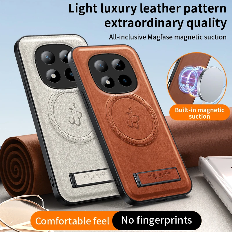 Leather Stand Case with Magnetic Wireless Charging Compatibility - Shockproof Protective Shell