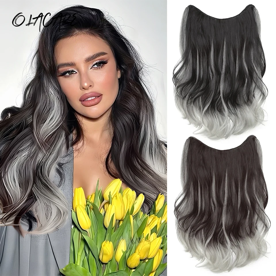 Synthetic Curly Wavy Hair Extensions For Women Black Brown Grey