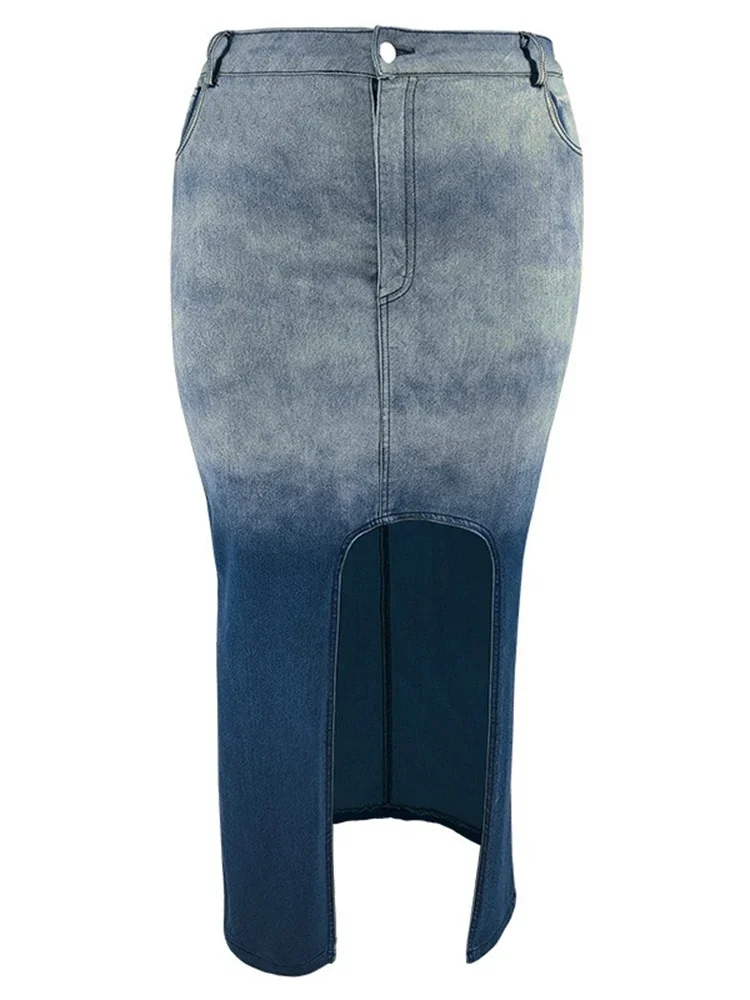 Wmstar Plus Size Only Skirts Women's Clothing Denim Maxi Patchwork Pockets Sexy Medium Stretch Wholesale Dropshipping 2024