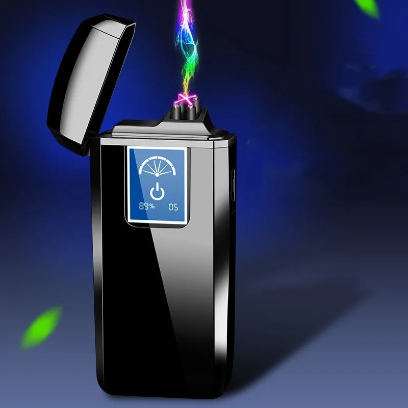 

Metal Pulse Dual Arc LCD Touch Sensor USB Rechargeable Lighter Outdoor Windproof Large Fire Portable Digital Power Display Gifts