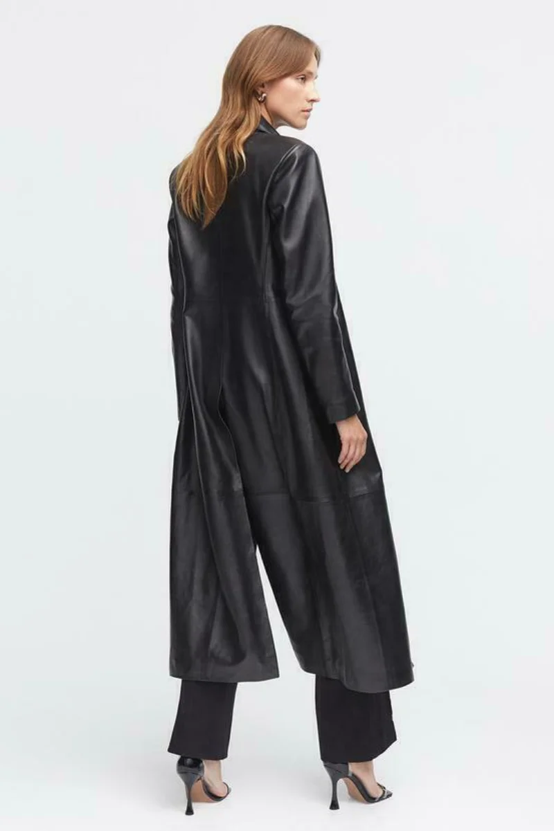 Leather Trench Coat Women Stylish Long Coat with Formal Wear Dress Genuine Leather Jacket Women