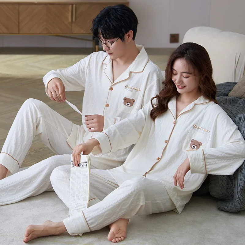 Couple Pajamas Long Sleeves Pants Sleepwear Spring Autumn Women Loungewear Suit Men Oversize Loose Home Clothes Set Youth Nighty