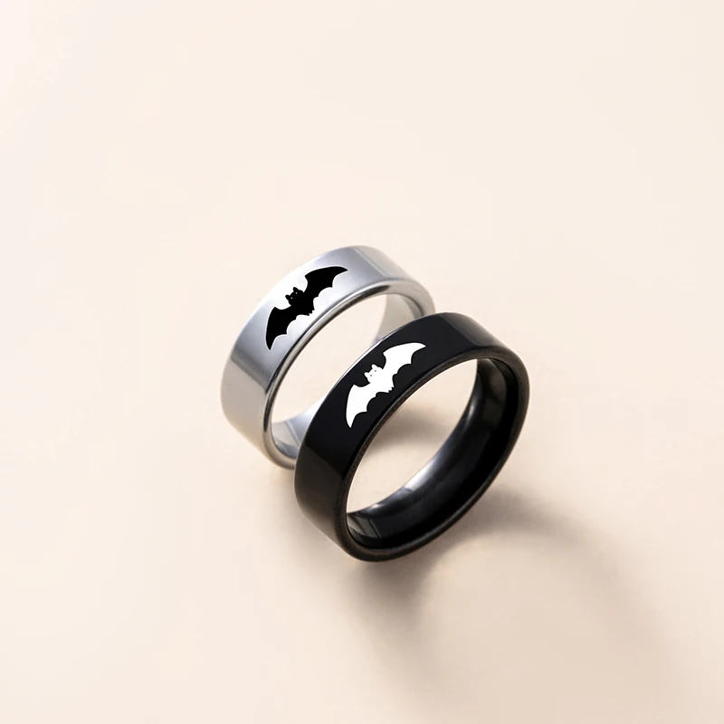 Yin Yang Bat Stainless Steel Couple Rings Punk Black Silver Color Vampire Ring For Women Men Halloween Jewelry 5