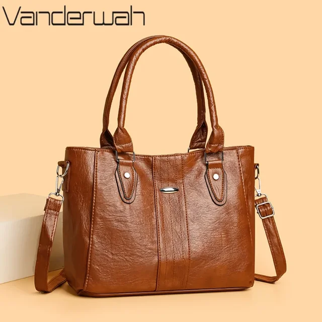 New Soft Leather Handbag For Women Vintage Shoulder Tote Bag Luxury Designer Ladies Large Capacity Purse Commute Bags Sac A Main