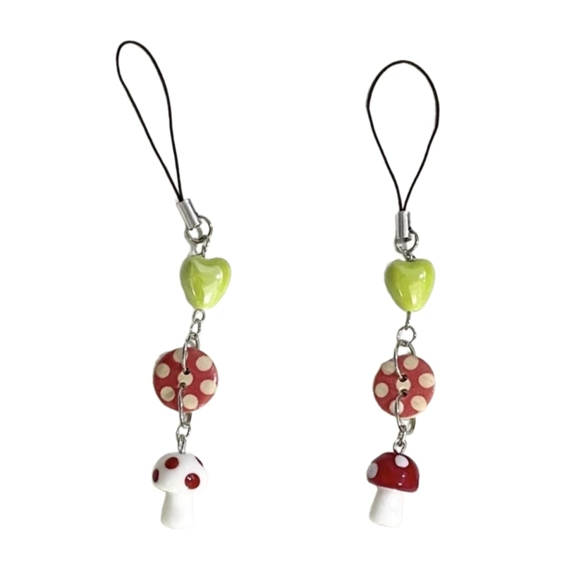 Delicate Beaded Keyring Phone Charm Mushroom Phone Keyring Uniuqe Keychain Charm for Nature Enthusiasts K3ND