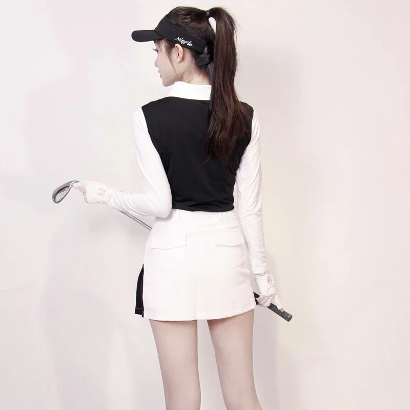 Autumn New Golf Women's Top Long Sleeve Slimming and Anti Wrinkle High Quality Fashion pleated Skirt Outdoor Leisure Sports