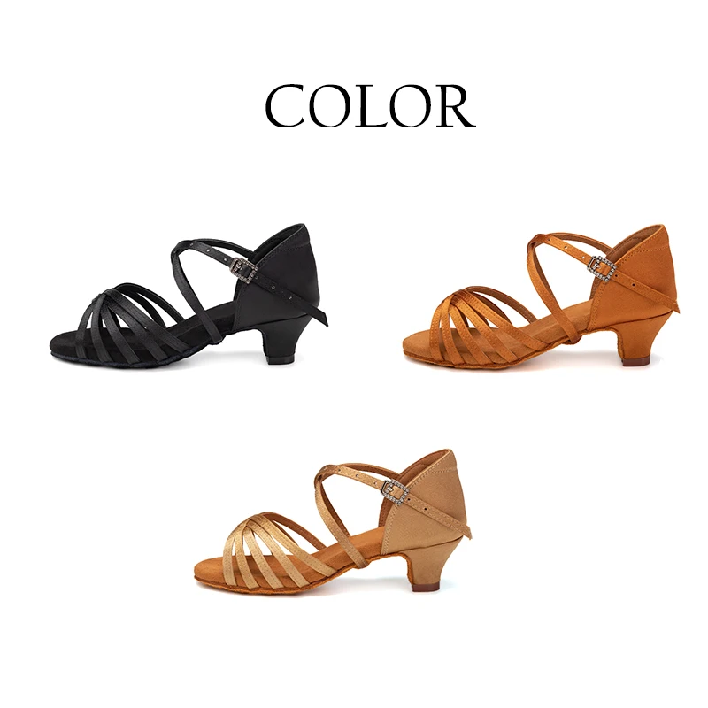 Latin Dance Shoes for Girls Women Ladies Ballroom Modern Tango Salsa Dancing Performance Shoes Medium Heels Training Shoes 2