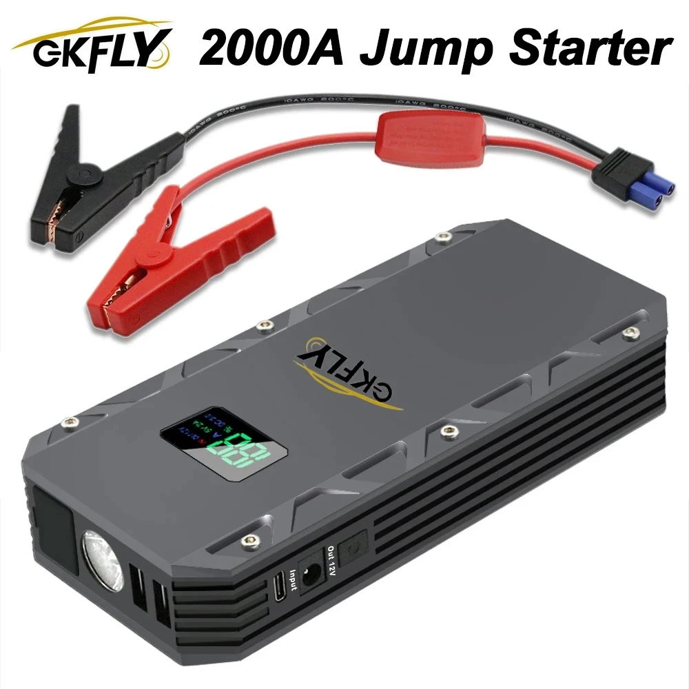 High Power 2000A 22000mAh Car Jump Starter Starting Device Cable 12V Booster Portable Power Bank For Petrol Diesel