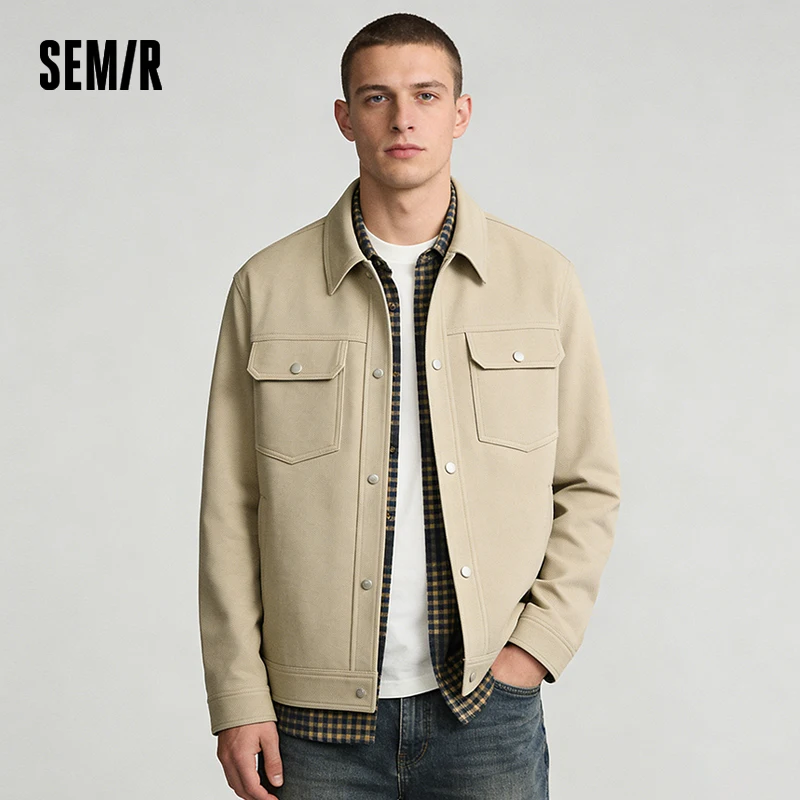 Semir Solid Color Jacket Men 2026 Spring Cargo Style Minimalist Versatile Knitted Casual Comfortable Daily Wear Top