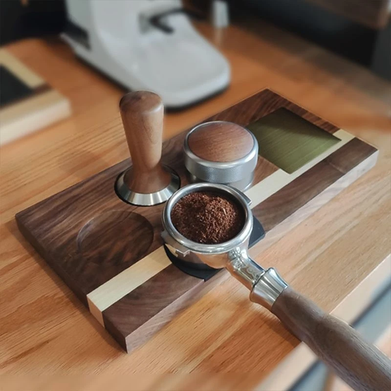 Wood Coffee Tampers Holder Mat Antislip Coffee Tampering Station Pad Walnut Espresso Tamper