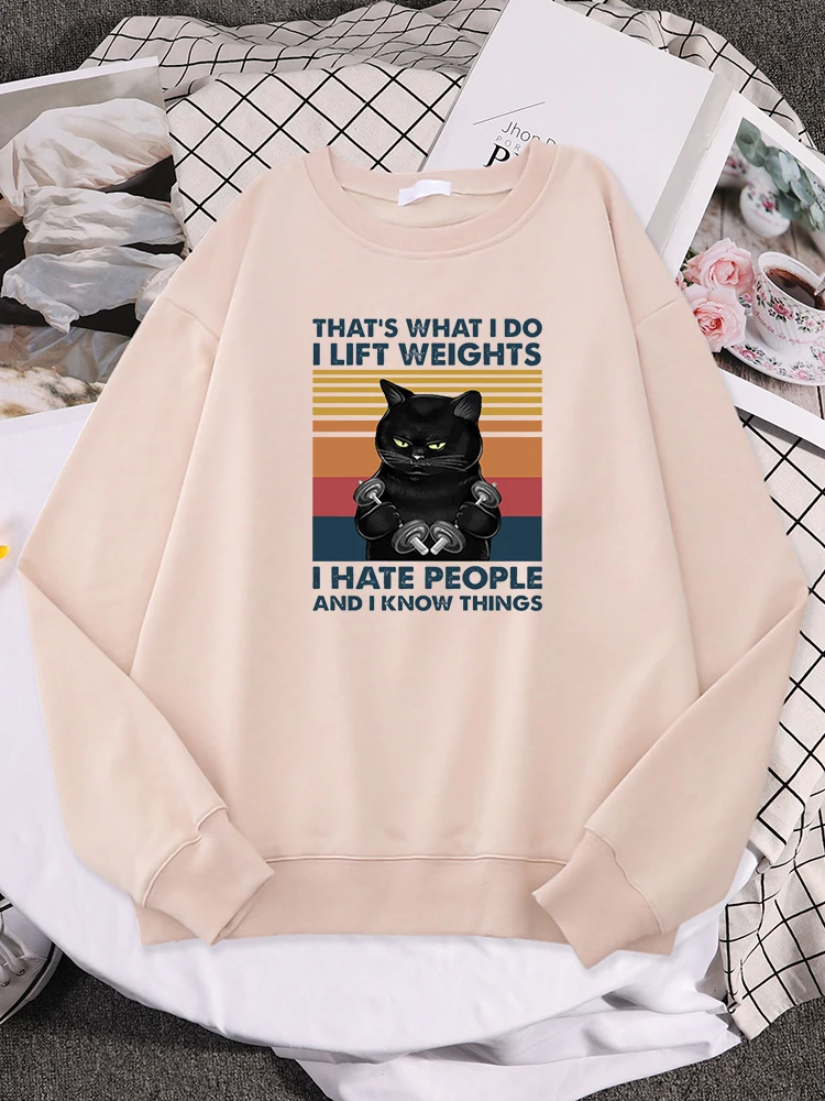 

Cat Thats What I Do I Lift Weights I Hate Peoplewomen Hoody Aestheticpullovers Casual Loose Streetwear Autumn Fleece Outerwears