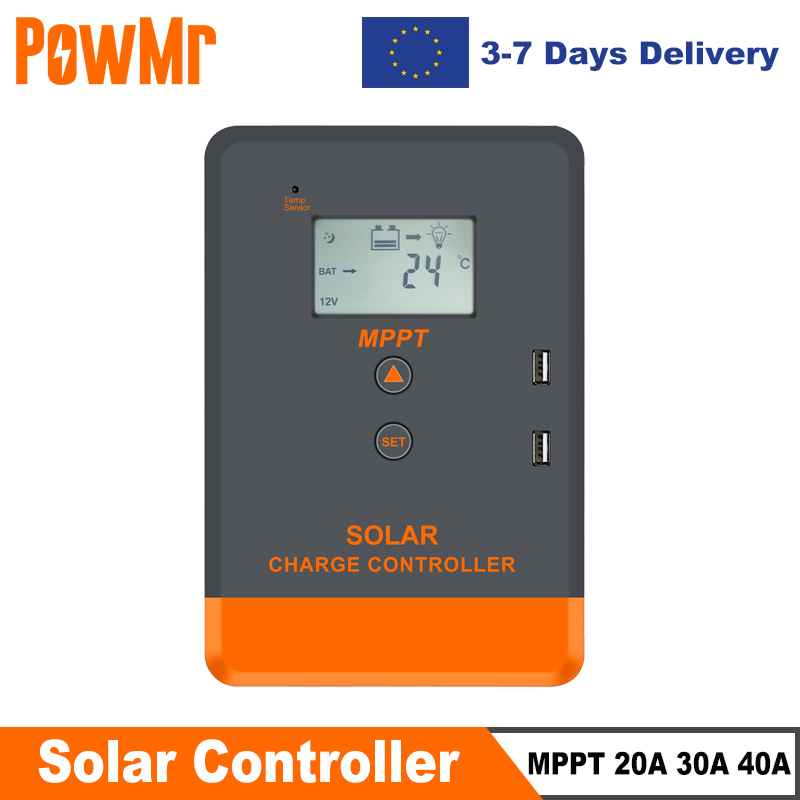PowMr MPPT 40A 30A 20A Solar Charger Controller 12V 24V Solar Panels Regulator Charger for Lead Acid LifePO4 Lithium Battery