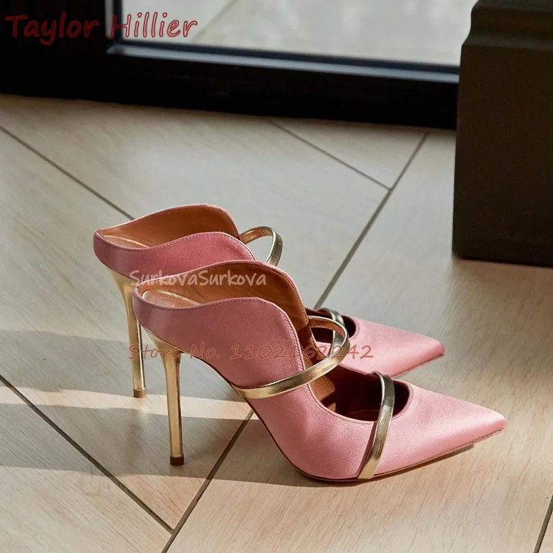 Spring Shallow Mouth Mules Women'S Pointed Stiletto Slingback High Heels Fashionable Genuine Leather Dress Shoes Pumps Large Siz 6