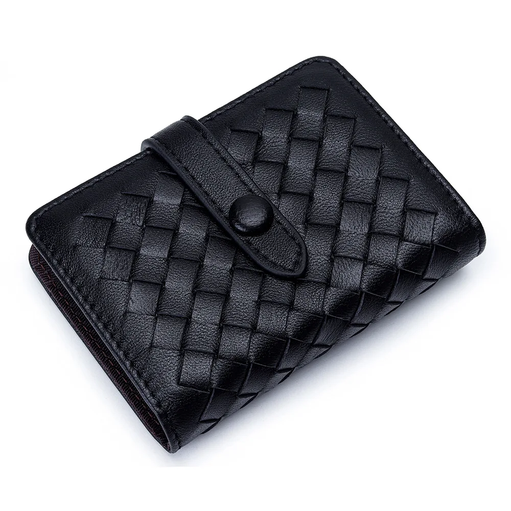 New Real Sheepskin Leather Short Wallet Zipper Fashion Retro Wallet Woven Pattern Casual Large-capacity Leather Card