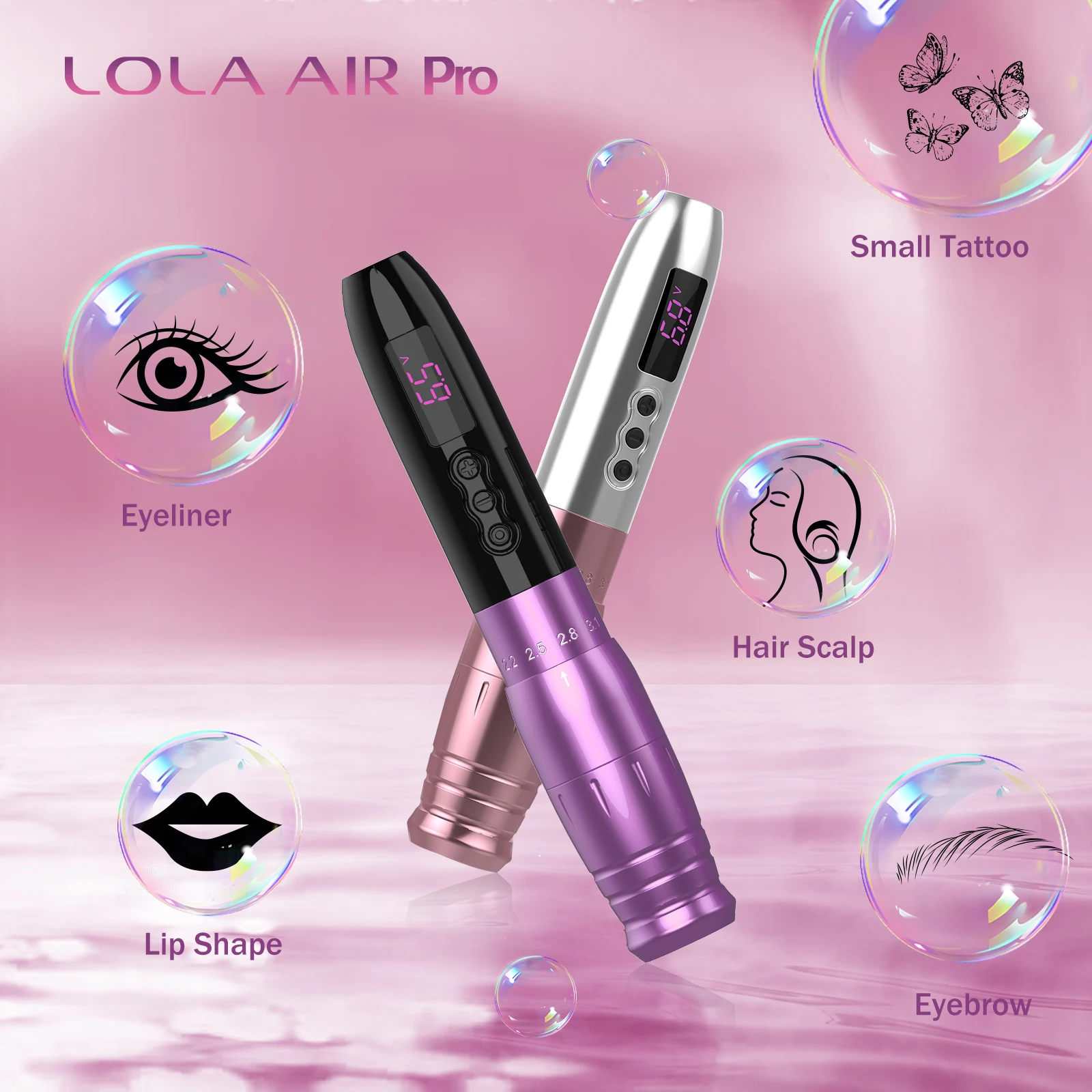 Tattoo Kit EZ LOLA AIR Pro Wireless Permanent Makeup Tattoo Machine Pen PMU SMP TATTOO 6 Strokes 2.0mm-3.3mm 1000mAh Battery Power Supply