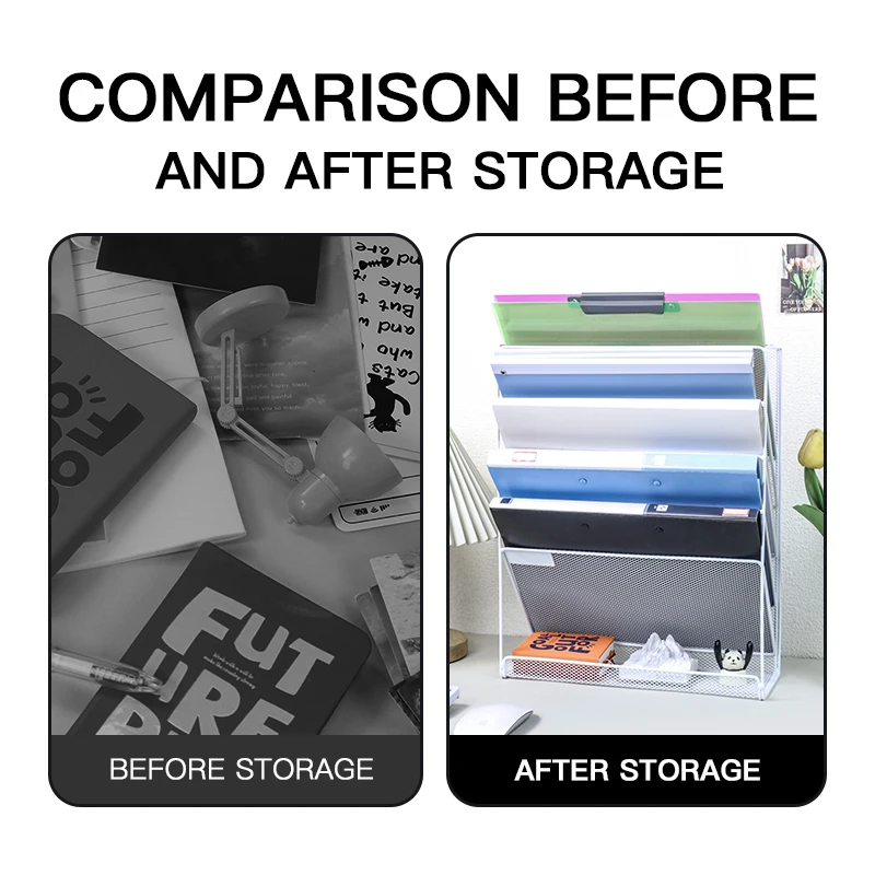 Wall file Organizer, File Rack Wall mounted mail organizer Magazine paper rack sorter for home office organization 4