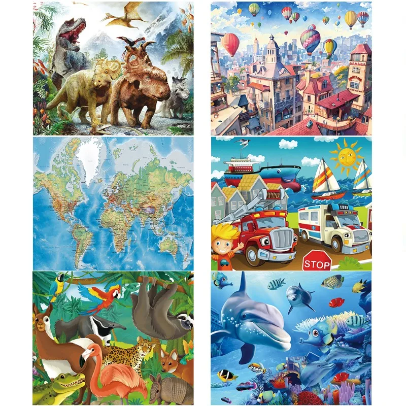 Puzzle en papier pour adultes, 35x42cm, 300 pièces, dinosaure, monde sous-marin, ballon à Air chaud, carte du monde, Port de la côte, jouet de divertissement